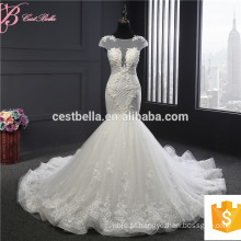 Alibaba Sexy See Through Embroided Lace Wedding Dress nupcial com trem longo